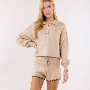 Tan High Waist Knit Shorts